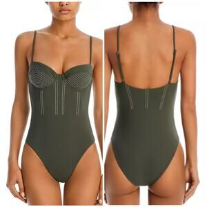 Jonathan Simkhai NWT Beatrix Bustier Top Swimsuit Army Green Size S Underwire